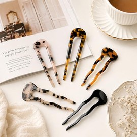 5 PCS French Hair Pin Tortoiseshell French Twist U-Shaped Hairpin | for Making Updo Acetic Acid Hair Pins for Various Clothes Styles Durable Hairs Grips for Women and Girls (Two Styles)