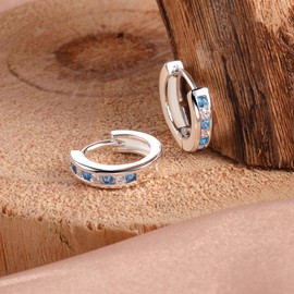 ASH'S CHOICE Silver 925 Earrings Chunky Hoop Earrings Small Women's Gold Hoop Earrings with Zircon Earrings Glitz Silver 925 Hoop Earrings Small Cartilage Huggie Hoop Earrings Thick Lightweight Wide