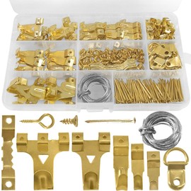 250PCS Picture Hooks for Hard Walls Picture Hanging Kit Heavy Duty Picture Frame Hangers Set with Picture Hanging Wire, Nails, Sawtooth Hangers, D Ring, Screw Eyes, Silver