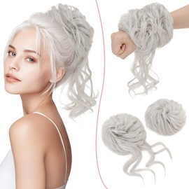 SEGO 2 Pieces Hairpiece with Elastic Band Bun Hair Pieces Hair Scrunchie with Hair Extensions Ponytail Braid Updo Hairstyles Grey