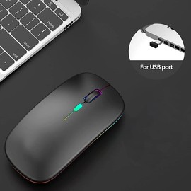 LED Rechargeable Slim Silent Mouse 2.4G Portable USB Optical Office Wireless Mouse (Black)