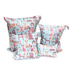 PTNKUIIY Cloth Nappies Wet Bags, 4 Pieces Changing Bag Wetbag with Zip Nappy Bag Baby Wet and Dry Changing Bag Washable Organiser Bag for Baby Toddler Travel Gym Zoo, Zpp