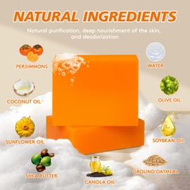 2 PCS Persimmon Soap Bar and Persimmon Body Wash for Body Odor Control, Natural Deodorant Soap for Old People Smell, Remove Body Odor Shower Gel, Persimmon Bath Soap for Women & Men