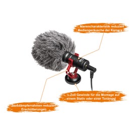Walimex pro Boya MM1 Compact Microphone Universal - Powerful Camera Microphone 35Hz - 18kHz with Cardioid Pattern for Cameras with Hot Shoe, Clay Fishing, Tripods