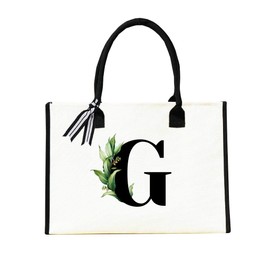 SANCABA 40th/50th/60th Birthday Initial Canvas Tote Bag Monogrammed,Beach Bag,Gift for Women, Mom, Teachers, Friends, Bridesmaids