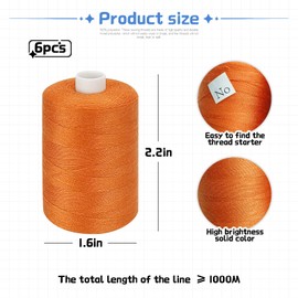 All Purpose Sewing Thread, Thread for Sewing Machine, 6 Spools Each 1000 Yards of Polyester Quilting Thread, Sewing Machine Supplies, Hand Stitching Embroidery Thread
