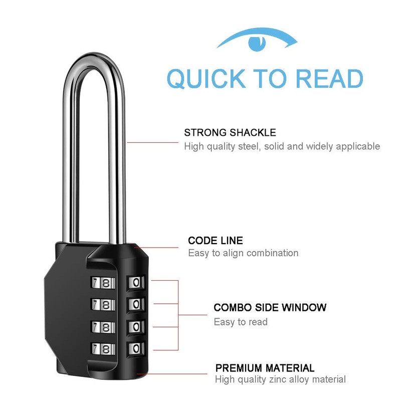 2 Pack disecu 2.6 Inch Long Shackle Combination Lock, 4