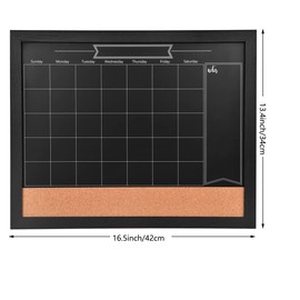 TORASO Magnetic Chalkboard Calendar Corkboard, 13" x 17" Combination Chalk Board Bulletin Board, Black Wood Framed Blackboard Calendar Cork Combo Board(ZHHB-BK-3343)