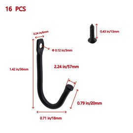 KUMGROT Wall Mounted Single Hook Mini Vintage Metal Clothes Hooks with Screws for Hanging Jewelry Necklaces Keys Hats Clothes for Outdoor Closet Doors Bathroom 16 Pcs Black 1.42 Inch