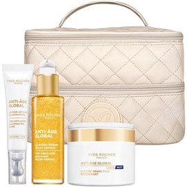 YVES ROCHER - Kit Anti Age Global Rutina Antiedad, Incluye Contorno de Ojos, Micro-Sérum, Crema Facial día y noche + Neceser de regalo - Todo tipo de Piel - Fórmula Vegana
