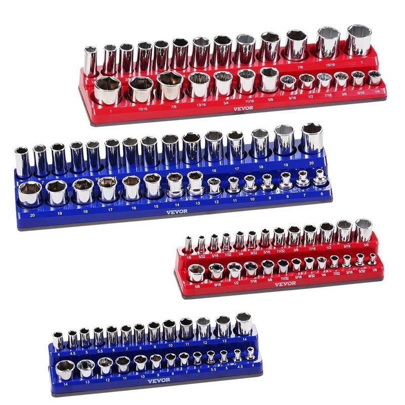 Magnetic Socket Organizer Set 8PCS Socket Trays Blue & Red