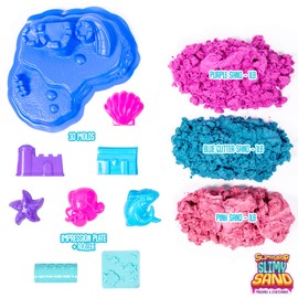 SLIMYSAND Sweet Treats, 2 Pounds of SlimySand in 5 Colors (Pink Glitter, White Glitter, and Pink, Blue and Purple), 6 3D Molds & Reusable Box For Play. Super Stretchy & Moldable Cloud Slime!