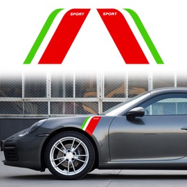 QianBao Vinyl Strong Car Fender Hood Protection Car Side Sport Stripe Stickers Side Universal Safety Decal Warning Protection Scratch Resistant Stickers 2PCS Green-White-Red