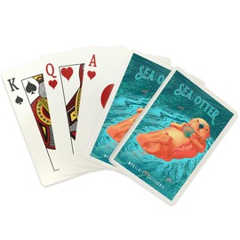 Lantern Press Monterey, California, Fluid Linework, Sea Otter, 52 Playing Cards for Adults, Poker Size Card Deck with Jokers
