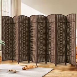 JOSTYLE 6ft. Tall Extra Wide Folding Privacy Screens with Diamond Double-Weave and Freestanding Room Dividers (Brown, 8-Panel)