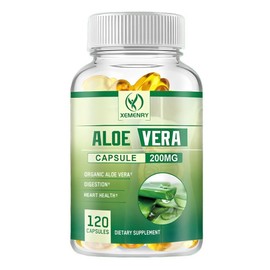 Aloe Vera Capsules 200mg - Detox Cleansing Digestive Support Bloating Relief, 1 Count, 120 Tablets / 알로에 베라 캡슐 200mg - 디톡스 클렌징 소화 지원 팽창 완화, 1개, 120정