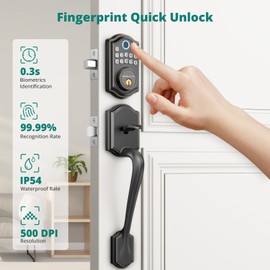 AkaGear DS10 Keyless Entry Door Locks - Keypad Lock with Handle Set, Fingerprint Deadbolt, Smart Locks for Front Doors, Auto-Lock & One Touch Locking, 2 Keys, Easy Installation