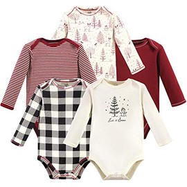 Touched by Nature Baby Organic Cotton Long-Sleeve Bodysuits, Winter Woodland, 0-3 Months