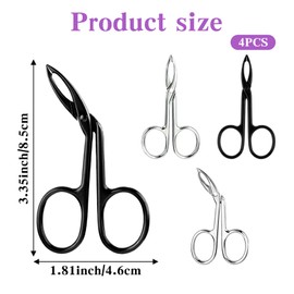 Eyebrow Scissors for Women, 4PCS Stainless Steel Eyebrow Tweezers with Straight Tip and Slanted Tip for Facial Hair Care and Grooming