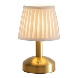 KDG Modern Cordless Small Table Lamp, Portable LED Fabric Shade Desk Lamps, 5000mAh Rechargeable Battery Operated Lighting for Bedroom, Bedside, Bar, Living Room, Dining Room, Night Light(Gold)
