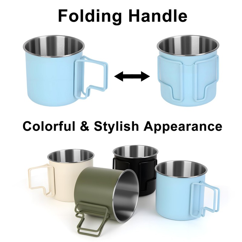Ftabernam 4 Pack Stainless Steel Camping Cups with Foldable Handle,