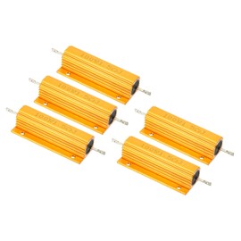 PATIKIL 100W 1.5 Ohm Aluminum Shell Resistor, 5 Pack Aluminum Housing Resistor Housed Case Wirewound Resistors Screw Tap Power Resistor, Golden