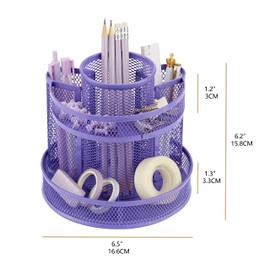 Annova Desk Organizer Rotating with 5 Compartments Round Rotating Candy Pen Desk Supplies Office Art Supplies Storage Classroom Home (Purple)