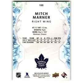 2021-22 Upper Deck Ice Hockey #100 Mitch Marner Hockey Card Toronto