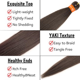 Pre-stretched Braiding Hair, Silky Braid Hair Extensions, Crochet Twist Hair Braids, Yaki Texture Original Braiding Hair Pre Stretched(24''-pack of 8, 4#)