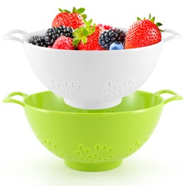 Meadow Lane Goods 6-Inch, 3 Cup Personal Colander With Dual Handles For Fruit & Vegetable Portion Control (2 Pack, Green and White)