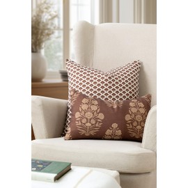 Crumbs Home Modern Farmhouse California Casual Indoor Outdoor Lumbar Pillow Cover, 12"x20" Water Repellent for Patio, Backyard, Couch, Poolside, Cocoa Brown Tan Print Floral