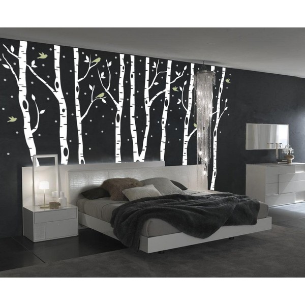 Innovative Stencils Birch Tree Wall Decal Forest with Snow Birds