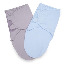 Baby Swaddle Blanket Adjustable Wrap 2 Pack, 100% Premium Cotton Ultra Soft Newborn Swaddles, 0-3 Months Boy and Girl (Blue/Gray)