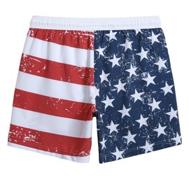 maamgic 7 Inch Mens Swim Trunks with Compression Liner Board Shorts with Zippered Pocket Bathing Suit for Beach Vacation United States Flag Splicing Large