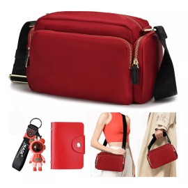 HH Bolso Bandolera Moda Bolso Cruzado De Nylon Rojo Para Mujer