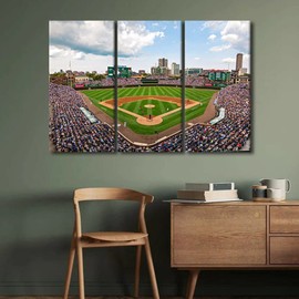 TUMOVO Baseball Stadium Skyline Wall Art Decor Painting on Canvas Wrigley Field Pictures for Home Walls Stadium Panoramic Office Wall Art Framed Modern Artwork for Living Room Bedroom, 42" Wx28 H