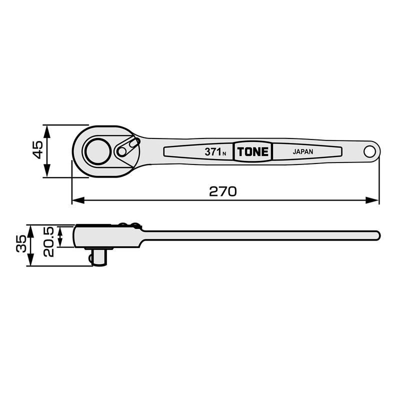 TONE HP371 Ratchet Handle 1/2 inch Drive Angle 0.5 inch