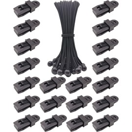 BINCKIN Bungee Cord with Tarp Clip, 40 Pcs Heavy Duty Lock Grip Tent Clips, Awning Clamps for Canopy (Black)