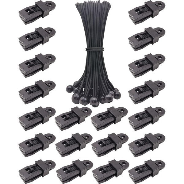 BINCKIN Bungee Cord with Tarp Clip, 40 Pcs Heavy Duty
