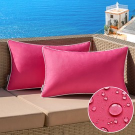 MIULEE Pack of 2 Outdoor Waterproof Pillow Covers Decorative Farmhouse Throw Pillow Covers Square Solid Color Couch Pillow Covers for Patio Tent Bed Sofa Living Room 12x20 Inch Hot Pink