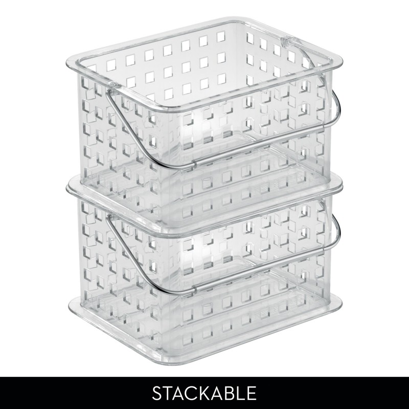iDesign RPET Small Grid Tote w/Handle Clear Baskets