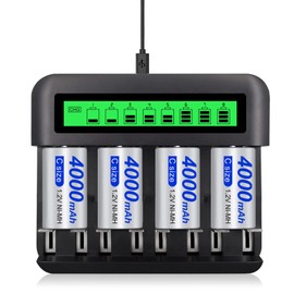 Tenberly AA AAA C D Universal Battery Charger with 4 Pack C Size 4000mAh Rechargeable Batteries
