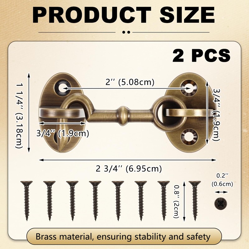 Otoolling 2 Pieces 2.75 Inch Brass Hook and Eye Latch