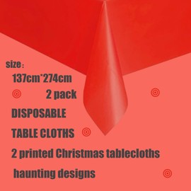 2Pcs 137*274cm Red Disposable Christmas TableCloth Party,Rectangular Dining Xmas Tablecovers Plastic Red Table Cloth Party for Indoor/Outdoor Picnic,Christmas,Wedding,Birthday Parties Decorations