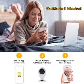 HiKam S5 WLAN IP Camera, Indoor Surveillance Camera with App and Alexa, Wifi Baby Monitor, Motion Sensor, Night Time, Support in Germany (2021 New Gen, White)