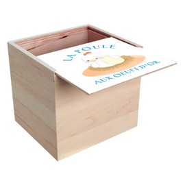 Holzkiste – Die Henne mit goldenen Eiern, Ausdruck für Kinder (10 x 10 x 10 cm)