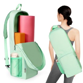 Tangoner Yoga Mat Bag Carrier Side Mesh Zipper Pocket Exterior Wet Compartment Lightweight Waterproof Yoga Bag for Mat (Green)