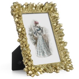 GUOER 4x6 Picture Frames Vintage Photo Frame with Glass Front Antique Picture Frame for Tabletop Wall Hanging (4x6,Golden Crystal Pillar)