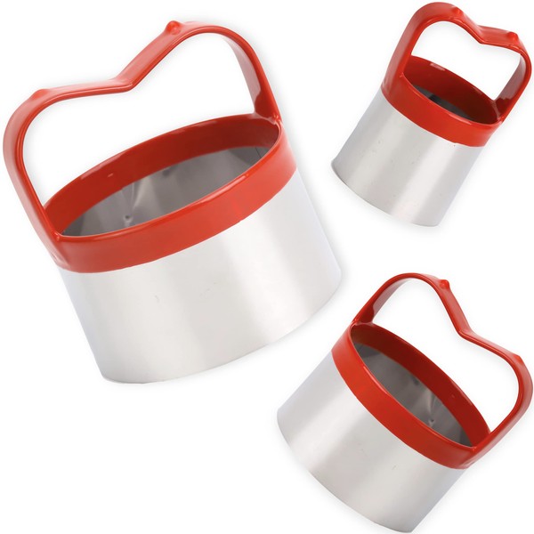 COOKIEQUE 3Pcs Round Cookie Cutters with Handle, Circle Biscuit Cutter