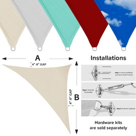 INFRANGE Waterproof Beige 12' x 22' x 25.1' Triangle Sun Shade Sail Canopy Awning Shelter Fabric Screen, 95% UV Blockage UV & Water Resistant, for Outdoor Patio Garden Carport - Customized